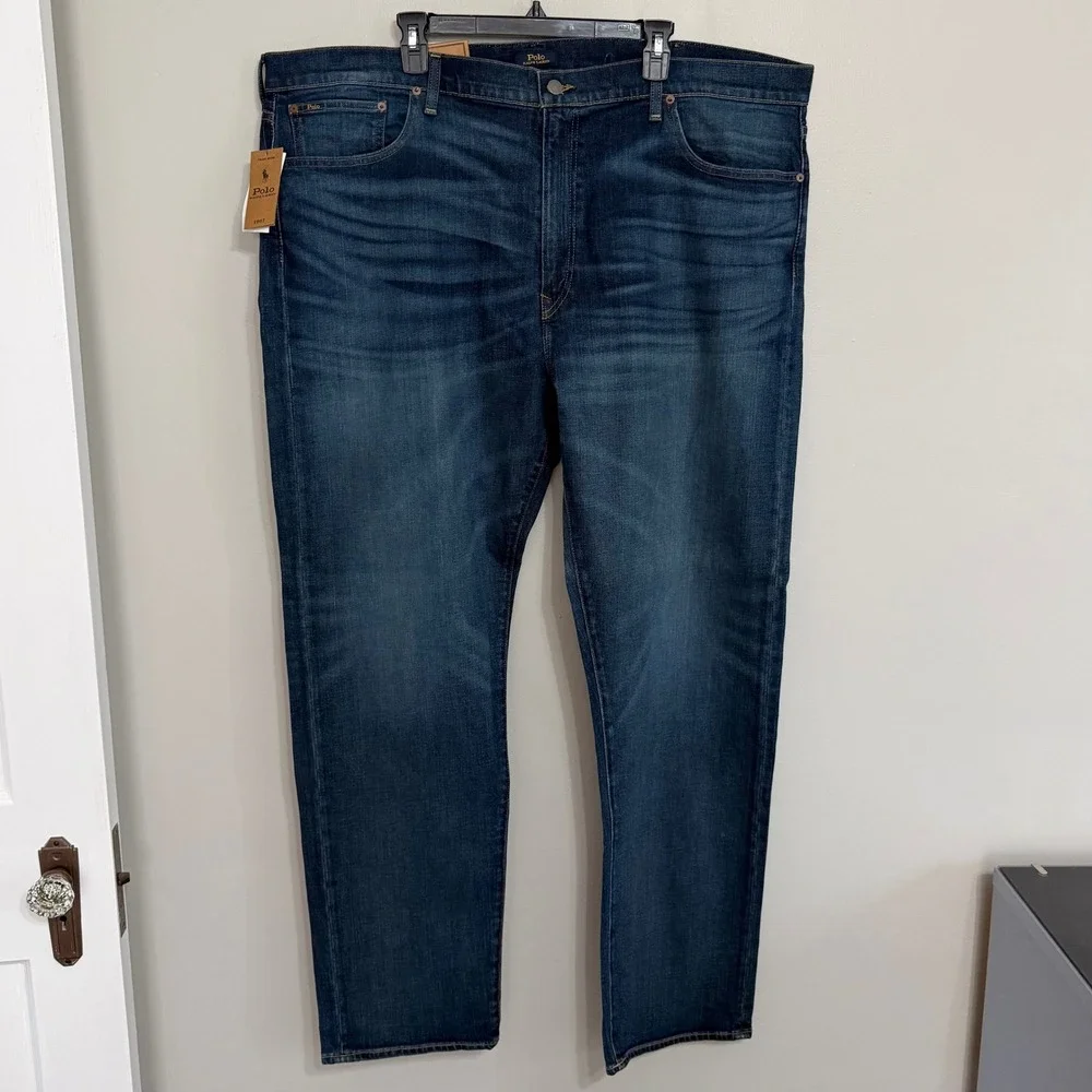 NEW Polo Ralph Lauren Mens 46x34 Prospect Straight Leg Denim Blue Jeans
